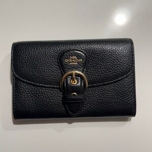 Coach Black Leather Wallet with Gold Buckle